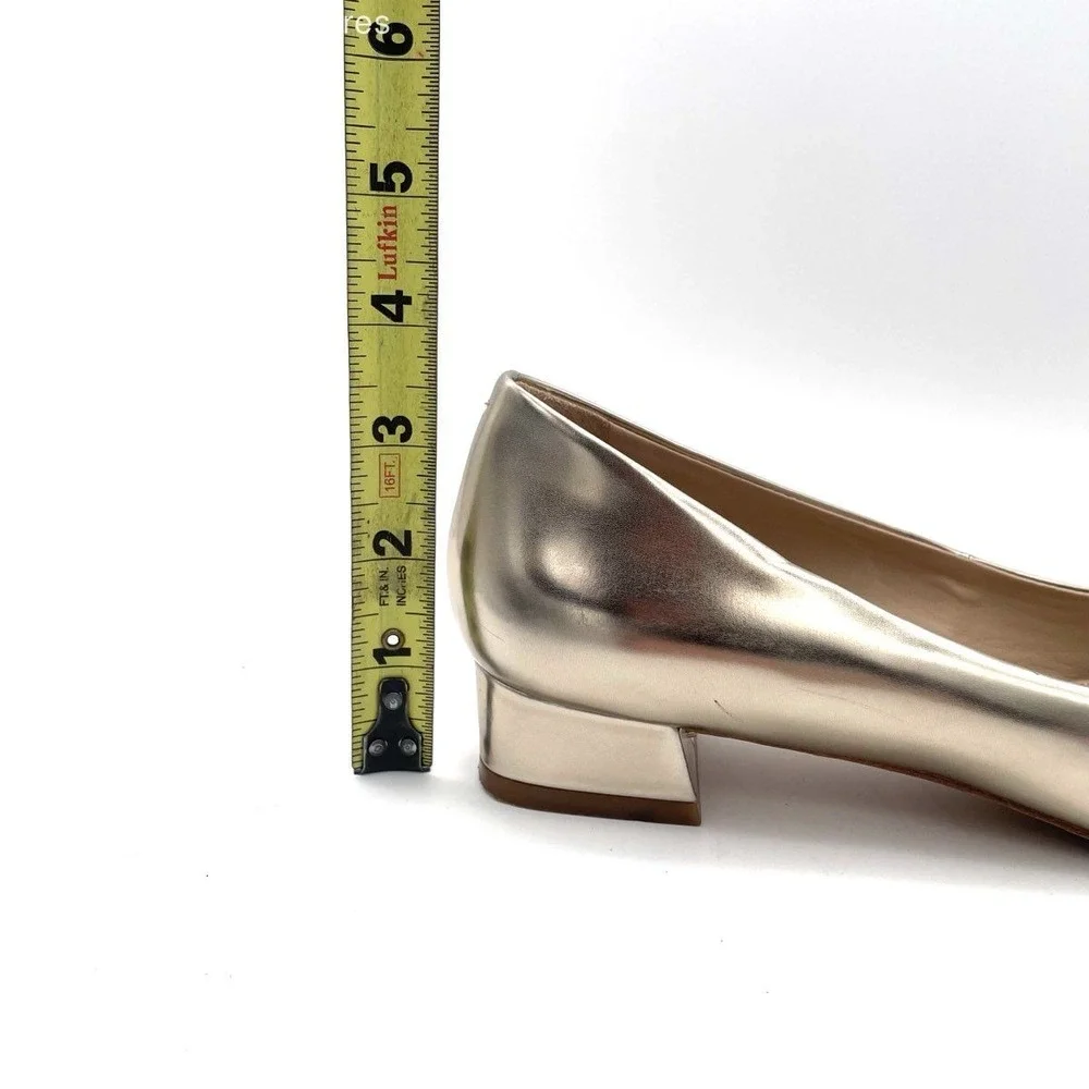 Tory Burch Gigi Block Heel Pumps Metallic Gold Leather Logo Shoes Women's 8M